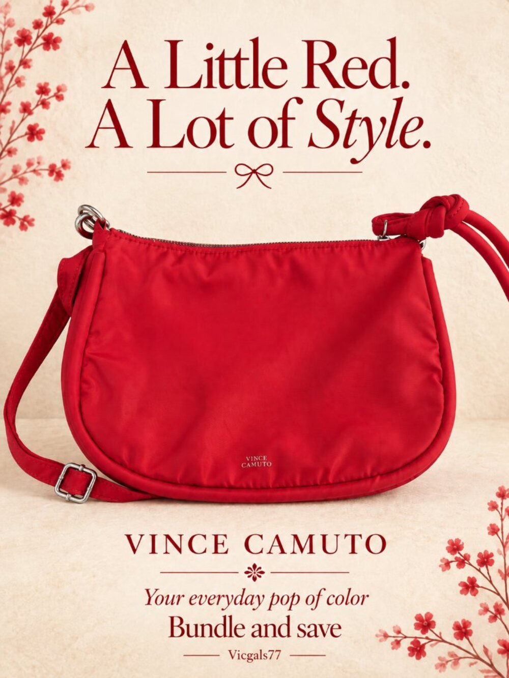 Vince Camuto Red Nylon Crossbody Bag Silver Hardware Tassel